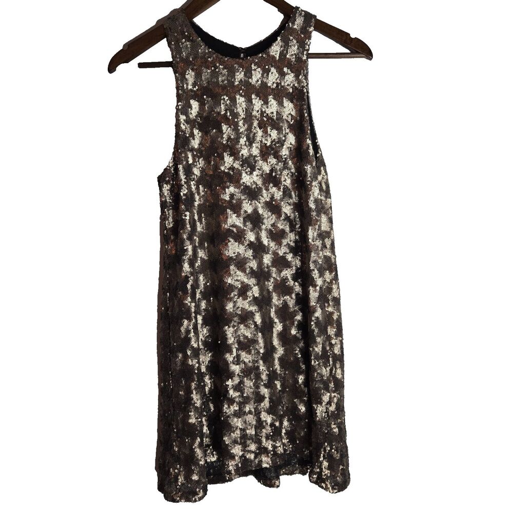 Talula Bronze Sequin Shift Dress Womens XS